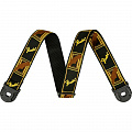 Fender Quick Grip Locking End Strap, Black/Yellow & Brown Monogram, 2' гитарный ремень с застежками-фиксаторами, цвет белый