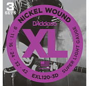D'Addario EXL120/3D набор из 3-х комплектов струн Super Light, никель, 9-42