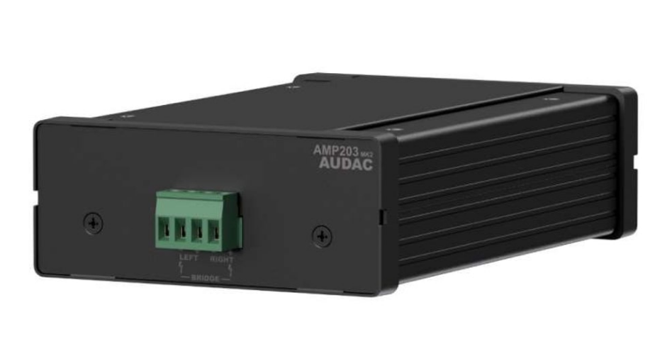 Audac AMP203LO  миниатюрный стереофонический микшер-усилитель с интегрированным сетевым аудиоинтерфейсом Dante / AES67