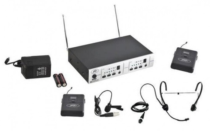 Peavey PV 16DR BL/BHS радиосистема UHF-диапазона с двумя ресиверами, головной микрофон и микрофон-петличка в комплекте