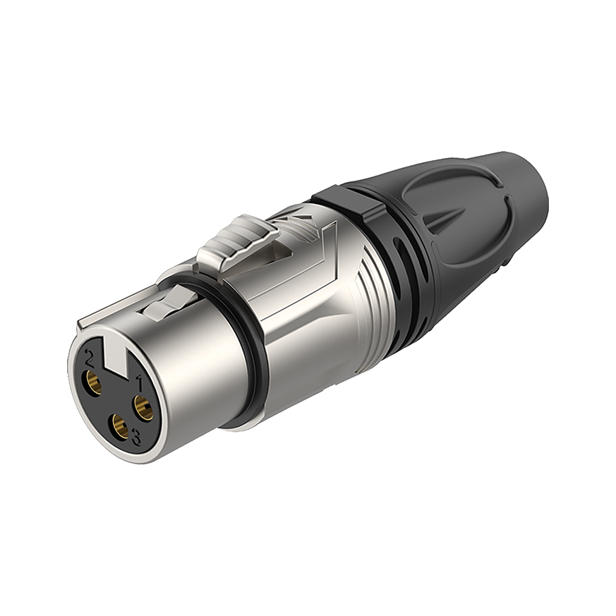 Roxtone RX3F-NG  разъем cannon кабельный "мама" 3-х контактный, цвет серебро, позолоченные контакты