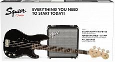 Fender Squier PK PJ Bass R15v3 BLK комплект: бас-гитара PJ Bass (черный) и комбо 15Вт
