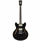 D'Angelico DC Tour Collection Solid Black  полуакустическая гитара с кейсом, цвет черный