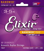 Elixir 11027 NanoWeb струны для акустической гитары Custom Light 11-52