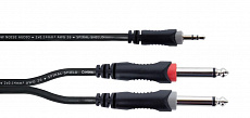 Cordial EY 3 WPP  кабель Y-адаптер джек стерео 3.5 мм — 2 джека моно 6.3 мм "папа", 3 метра, черный