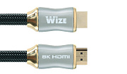 Wize WAVC-HDMI8K-2M кабель HDMI 2 м, v.2.1, 19M/19M, 8K/120Hz/60Hz, 4K/144Hz/120Hz 4:4:4, eARC, HDCP 2.3/EDID/ HEC/CEC/ DDC, 30 AWG, ультравысокоскоростной, позол.разъемы, 24 карат, черный, пакет