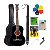 Terris TF-BK Starter Pack  набор гитариста, фолк гитара черного цвета и комплект аксессуаров