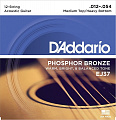 D'Addario EJ-37 струны для 12-струнной акустической гитары, сталь/фосфорная бронза