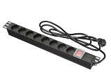 AVCLINK LX-PDU07 блок силовых розеток с выключателем, 8 розеток Schuko (16A), металлический корпус черного цвета, 19", шнур 2 м., 1U