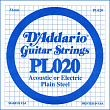 D'Addario PL020 Single Plain Steel 020 одиночная струна для акустических или электрических гитар