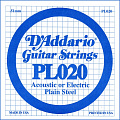 D'Addario PL020 Single Plain Steel 020 одиночная струна для акустических или электрических гитар