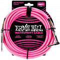 Ernie Ball 6083 кабель инструментальный, оплетёный, 5,49 м, прямой/угловой джеки, розовый неон.