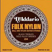 D'Addario J-34 стр. для акустич. гит. ФОЛК 80 / 20 Brass / Black Nylon