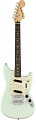 Fender American Performer Mustang, RW, Satin Sonic Blue электрогитара, цвет салатовый, в комплекте чехол