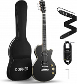 Donner LP-124 Black электрогитара с аксессуарами, цвет черный, чехол в комплекте