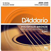D'Addario EJ-41 струны для 12-струнной гитары, фосфор/бронза, супер лёгкое натяжение