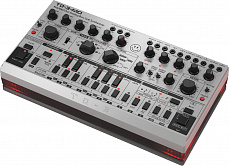 Behringer TD-3-MO-SR басовый синтезатор, встроенный дисторшн, VCO, VCF, VCA, 16-шаговый секвенсор, 16 голосов. Серебристый с красным