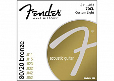 Fender Strings Acoustic 70CL 80/20 Bronze 11-52  струны для акустической гитары, бронза