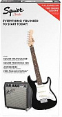Fender Squier Stratocaster® Pack, Laurel Fingerboard, Black, Gig Bag, 10G комплект: электрогитара (черная) + комбо 10 Вт + аксессуары
